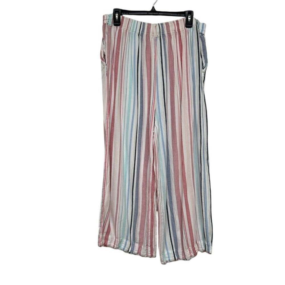 Cloth & Stone Women's Multi Striped Linen Blend Raw Hem Wide Leg Pants Size XL - Picture 5 of 7